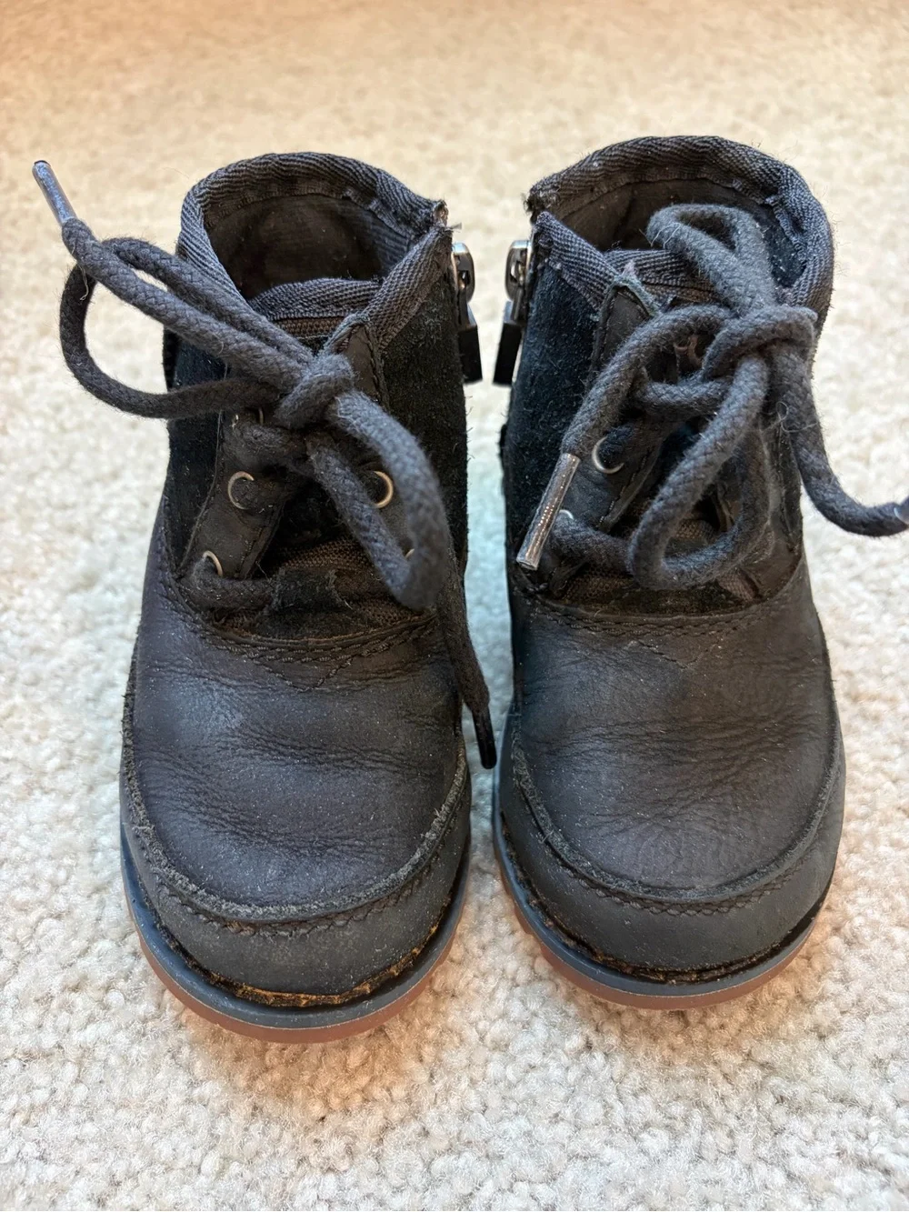 UGG Kids Black Leather Ankle Boots with Extra Laces